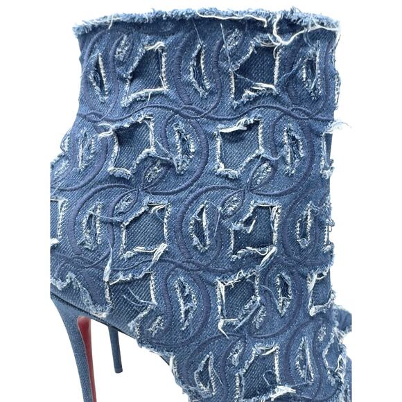 LOGO Christian Louboutin Heels So Kate Boots Ankle Booties Blue Denim NWT 40 - Picture 2 of 10